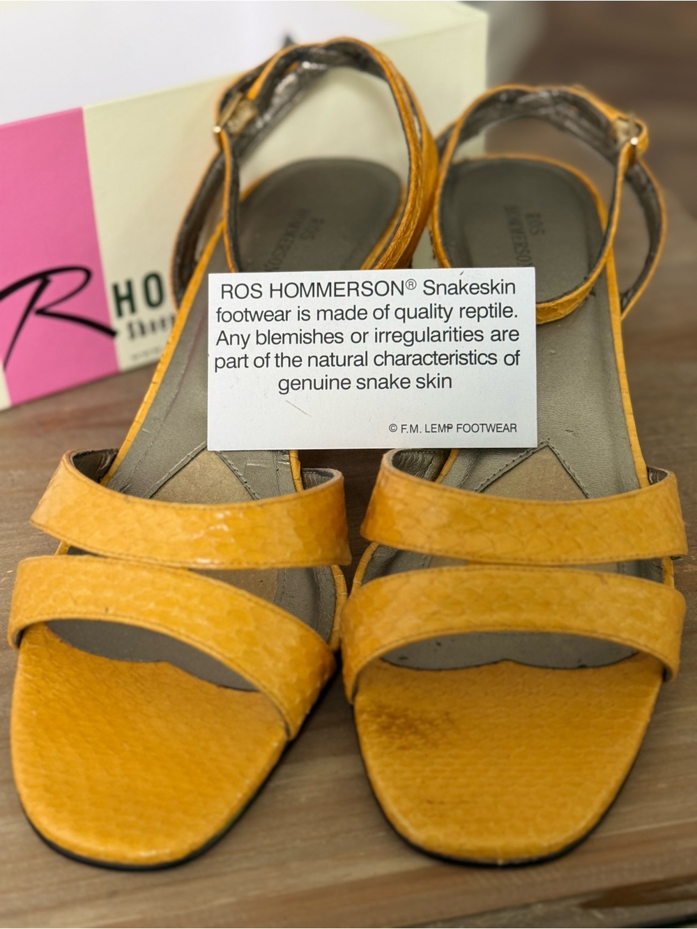 Ros Hommerson Peach Yellow GENUINE snakeskin Slingback Sandals